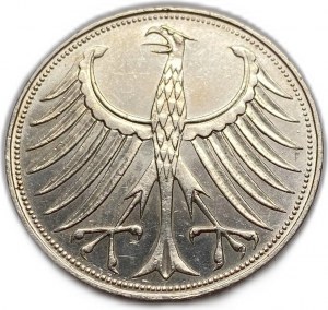 Allemagne 5 Mark 1965 D, République Fédérale, UNC Beau Toning