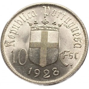 Portugalsko 10 Escudos 1928, UNC toning