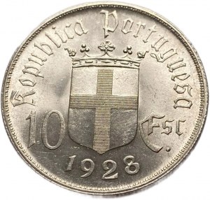 Portugalsko 10 Escudos 1928, UNC toning
