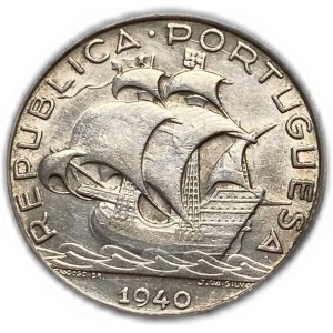 Portogallo 2-1/2 Escudos 1940, Siver, AUNC-UNC