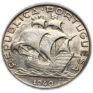 Portugal 2-1/2 Escudos 1940, Siver, AUNC-UNC