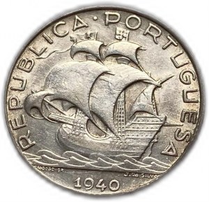 Portogallo 2-1/2 Escudos 1940, Siver, AUNC-UNC