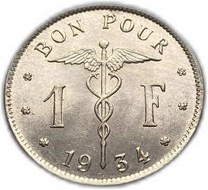 Belgie 1 frank 1934, UNC