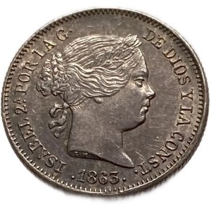Espagne 1 Real 1863, Isabella II, UNC Toning