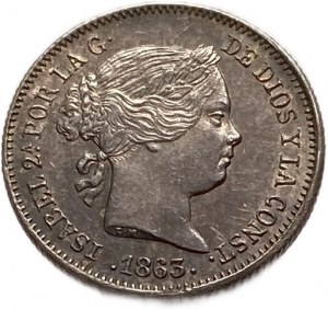 Spain 1 Real 1863, Isabella II, UNC Toning