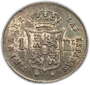 Espagne 1 Real 1863, Isabella II, UNC Toning