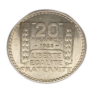 Francia 20 Franchi 1938, tonalità UNC