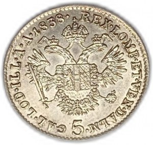 Rakousko 5 Kreuzer 1838, Ferdinand I, AUNC