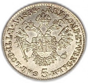 Autriche 5 Kreuzer 1838, Ferdinand I, AUNC