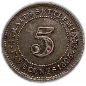 Straits Settlements 5 Cents 1885, Victoria Key Date, XF
