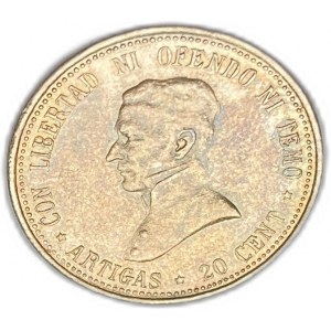 Uruguay, 20 centesimos 1920, mincovna Santiago, tónování AUNC-UNC