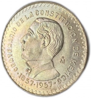 Mexiko, 1 peso 1957, UNC tónování