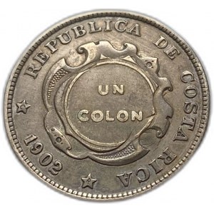 Kostarika, 1 Colon 1923 na 1902, protinálepka, XF-AUNC