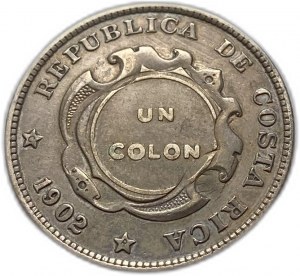 Kostaryka, 1 Colon 1923 na 1902, kontrstempel, XF-AUNC
