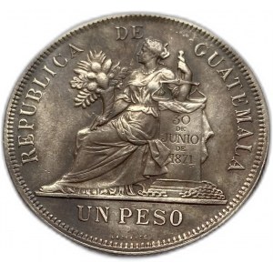 Gwatemala, 1 peso 1896/5, tonowanie AUNC