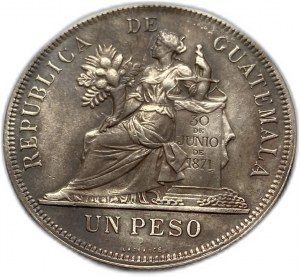 Gwatemala, 1 peso 1896/5, tonowanie AUNC