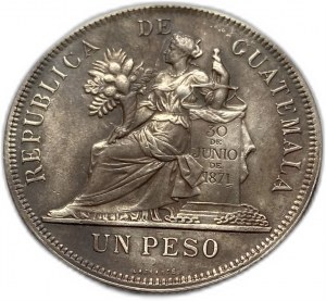 Guatemala, 1 peso 1896/5, tonalité AUNC