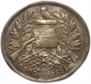 Gwatemala, 1 peso 1896/5, tonowanie AUNC