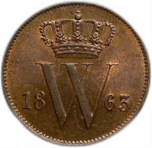 Paesi Bassi, 1 centesimo 1863, Willem III, UNC Pieno Lustro di Zecca
