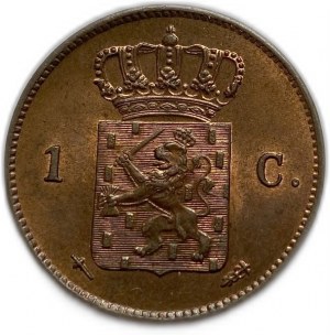 Netherlands, 1 Cent 1863, Willem III, UNC Full Mint Luster