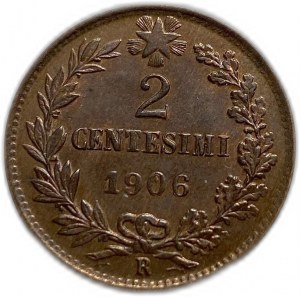 Italy, 2 Centesimos 1906 R , Vittorio Emanuele III, UNC