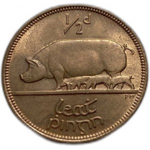 Írsko, 1/2 penny 1953, bronz, KM#10, UNC