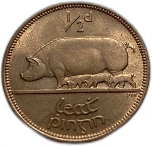 Irlandia, 1/2 Penny 1953, brąz, KM#10, UNC