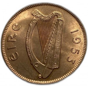 Irlanda, 1/2 Penny 1953, bronzo, KM#10, UNC