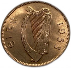 Irlande, 1/2 Penny 1953, Bronze, KM#10, UNC