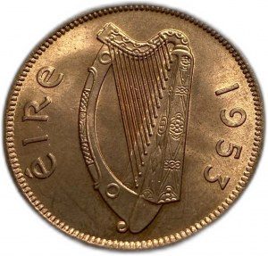 Írsko, 1/2 penny 1953, bronz, KM#10, UNC