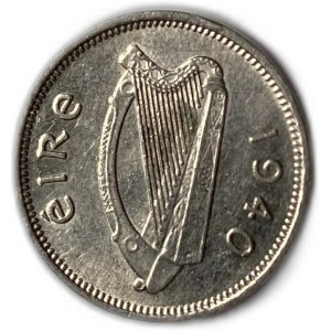 Irsko, 3 pence 1940, UNC