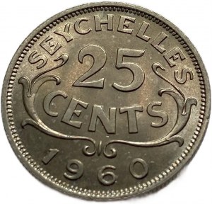 Seychelles, 25 Cents 1960, Elithabeth II, UNC