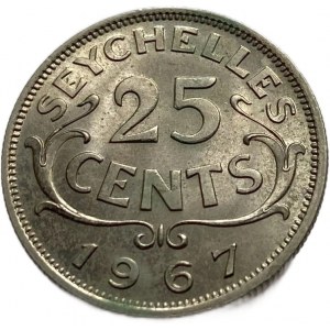 Seychelles, 25 Cents 1967,Elithabeth II, UNC