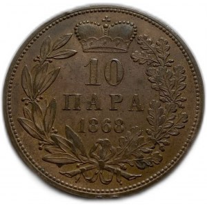 Serbia, 10 Para 1868, Michele III Obrenovic , allineamento della medaglia XF