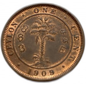 Cejlon, britská kolonie, Edward VII, 1 cent 1909, UNC