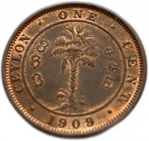 Cejlon, Kolonia Brytyjska, Edward VII, 1 cent 1909, UNC