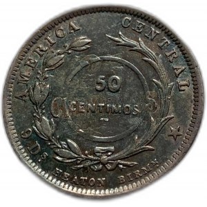 Kostarika, 50 centíků 1923 Protispis na 25 centavos 1893, XF