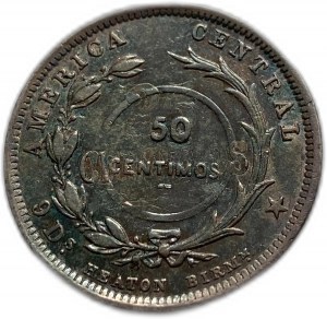 Costa Rica, 50 Centimos 1923 Gegenstempel auf 25 Centavos 1893, XF