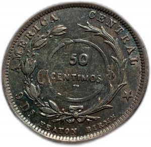 Costa Rica, 50 centimos 1923 Controstampato su 25 centavos 1893, XF
