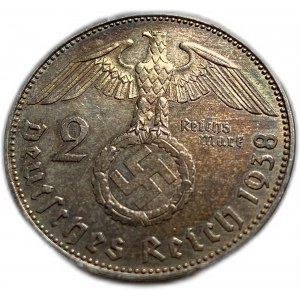 Niemcy, 2 Reichsmark 1938 E, UNC Toning
