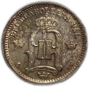 Švédsko, 25 rud 1885 EB, Oscar II, UNC tónování