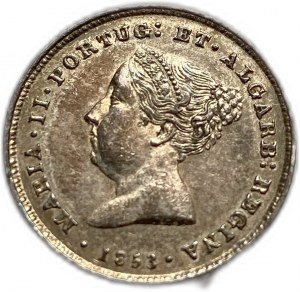 Portugalsko 100 Reis 1853,Maria II, UNC tónování