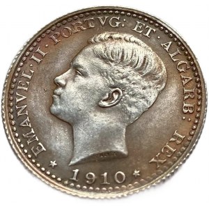 Portugalia 100 Reis 1910, Manuel II, srebro, stan UNC
