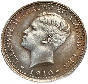 Portogallo 100 Reis 1910, Manuel II, Argento, Tonalità UNC