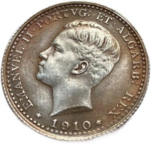 Portugal 100 Reis 1910,Manuel II, Silber, UNC Tönung