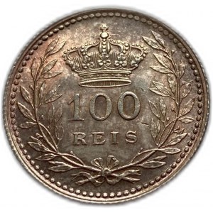 Portugalsko 100 reis 1910, Manuel II, striebro, UNC tónovanie