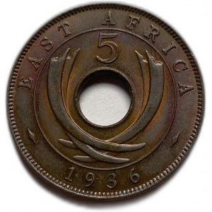 Východná Afrika, britská kolónia, 5 centov 1936 KN, Edward VIII, UNC