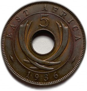 Afryka Wschodnia, Kolonia Brytyjska, 5 centów 1936 KN, Edward VIII, UNC