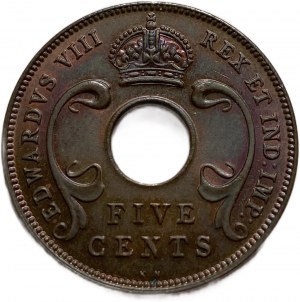 Východná Afrika, britská kolónia, 5 centov 1936 KN, Edward VIII, UNC