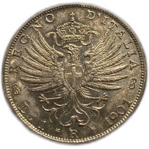 Włochy, 1 Lira 1901, Vittorio Emanuele III, UNC Toning